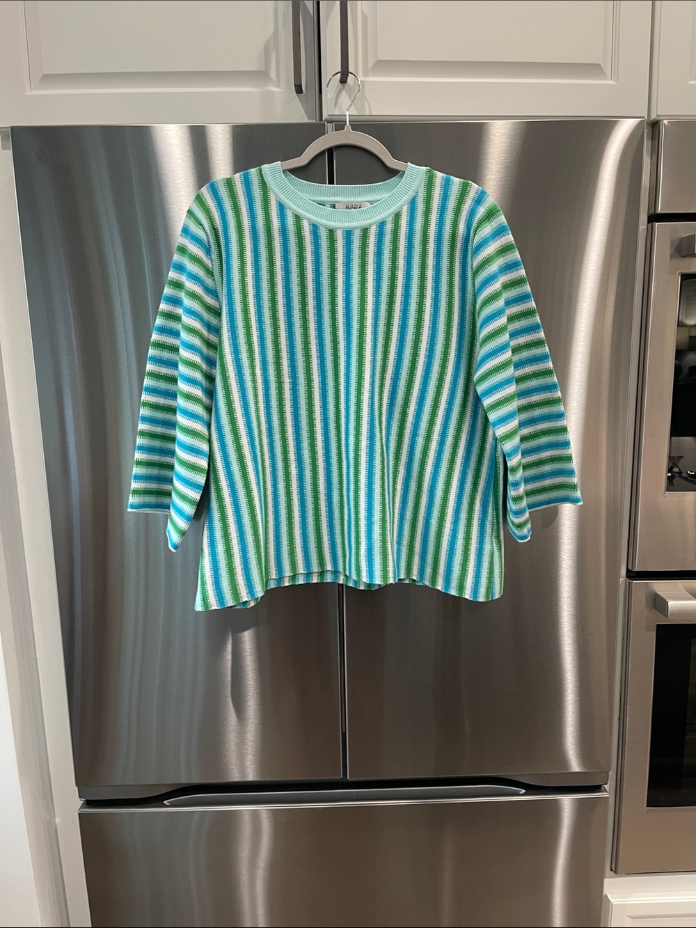 Relaxed Crewneck Sweater with Blue & Green Stripes